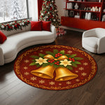 Christmas bells round rug with poinsettia and holly