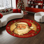 Vintage Santa Christmas round rug with festive border