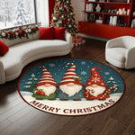 Merry Christmas gnome round rug with snowy background