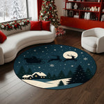 Santa sleigh night scene Christmas round rug