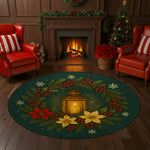 Decorative Christmas rug with a lantern design in a festive living room.

