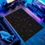 Retro neon arcade rug for gaming setups