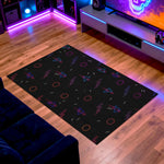 80s gamer room rug with lightning and triangle design