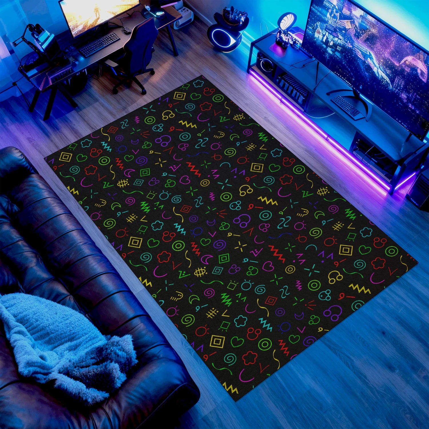 Neon Doodle Arcade Rug – Fun Retro Room Decor | Arcade Collection