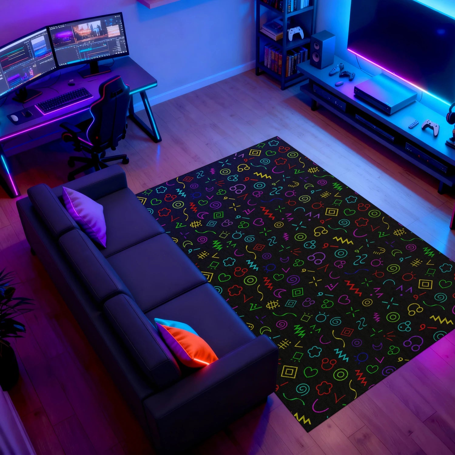 Neon Doodle Arcade Rug – Fun Retro Room Decor | Arcade Collection