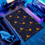 Retro popcorn movie rug with film reel design