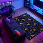 Black arcade rug for home theater setup