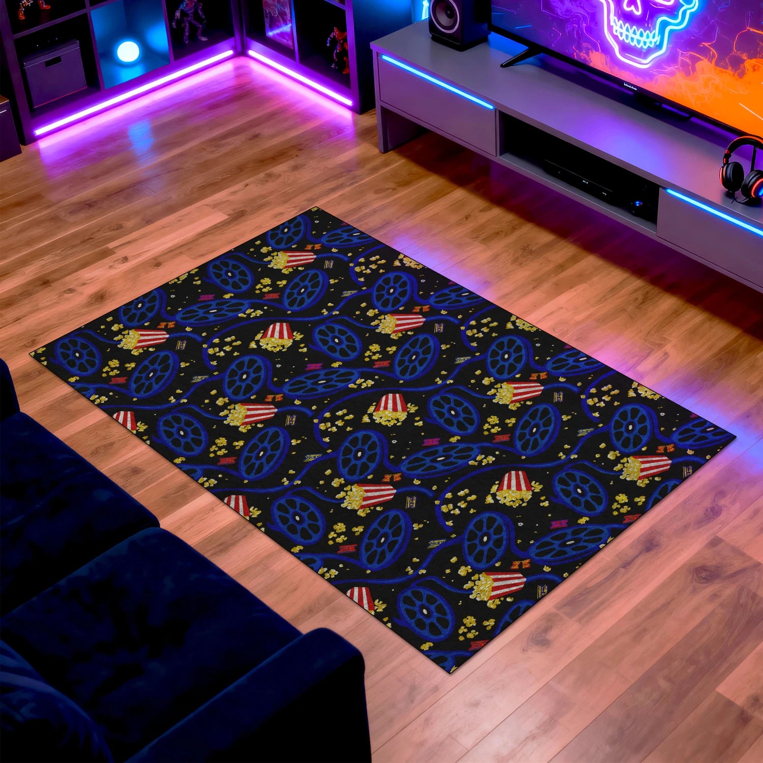 Popcorn print gaming rug for entertainment rooms