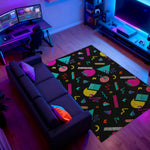Memphis pattern gamer rug with neon geometric shapes