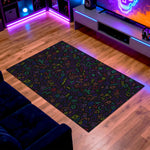Retro arcade rug with colorful geometric chaos