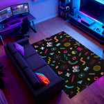 Non-slip gamer rug featuring vaporwave blobs and cubes