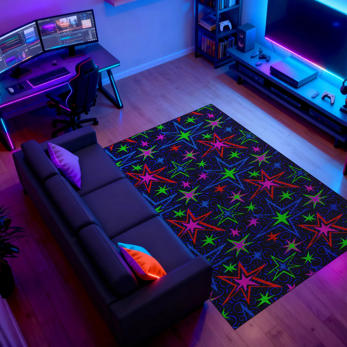 Non-slip rug with 90s style galaxy print