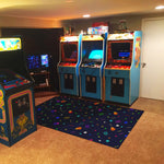 Non-slip chenille surface rug with bright geometric pattern