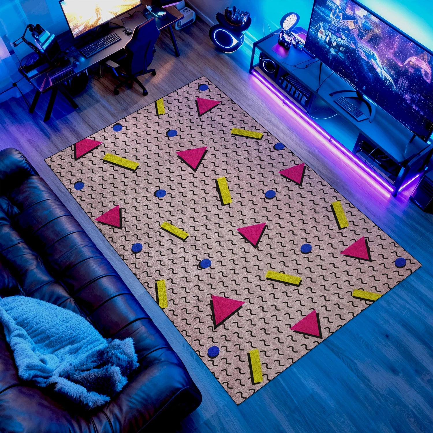 Color pop area carpet with geometric pattern for modern décor