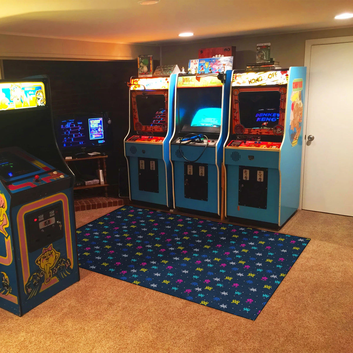 Retro arcade “space invader” area carpet for gamers
