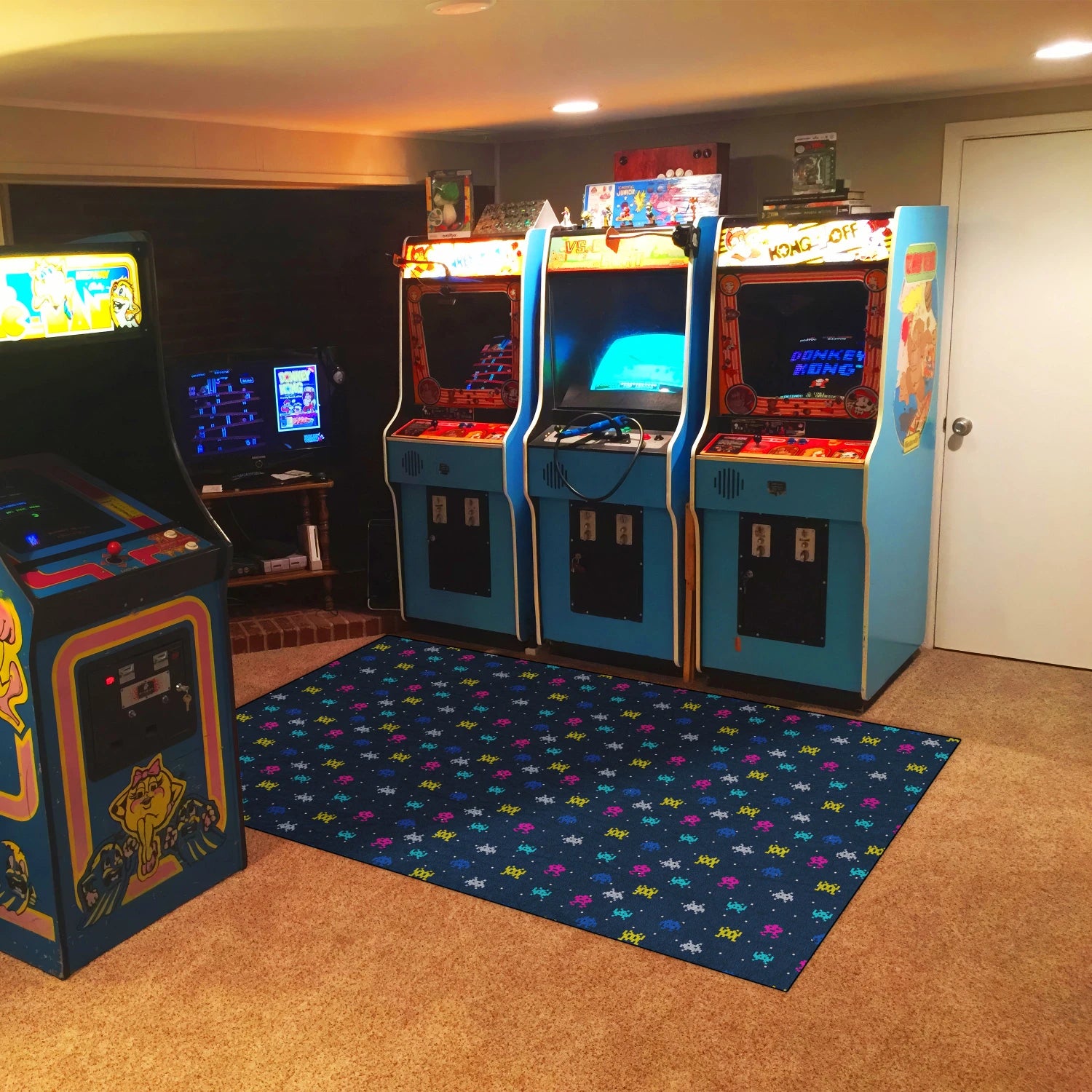 Retro arcade “space invader” area carpet for gamers