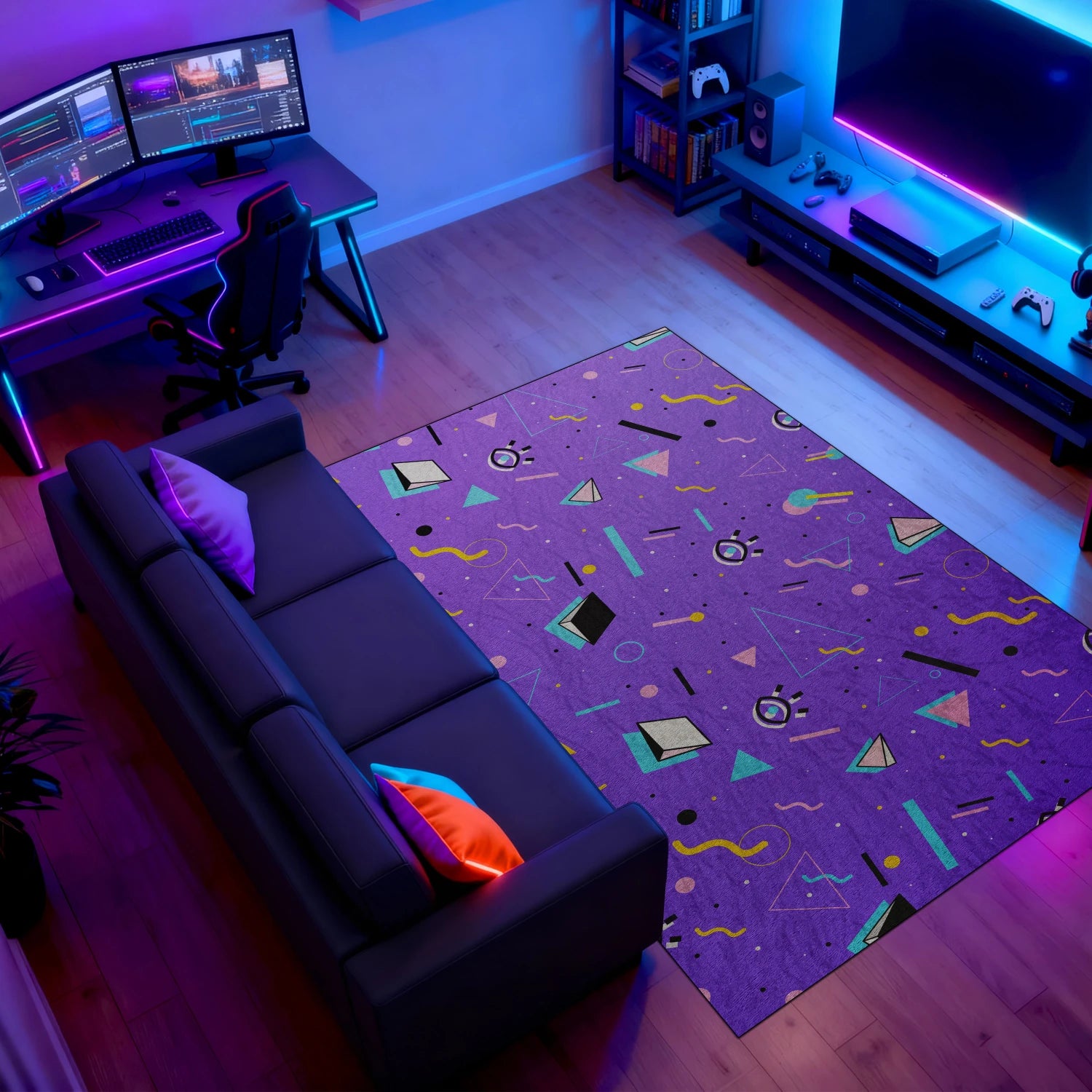 Vibrant 80’s style area carpet with playful squiggles and shapes
