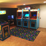 Colorful geometric outlined area carpet with zigzags and rectangles