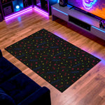 Black gamer rug with bright shapes for lounge or dorm