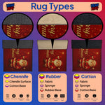 Comparison of rug types with text and graphics on a colorful background
