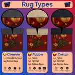 Diagram of rug types with Chenille, Rubber, and Cotton materials on a colorful background.