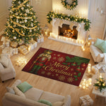 Decorative Christmas rug with a nutcracker design in a festive living room.