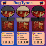 Illustration of rug types with Christmas-themed design and text labels.