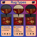 Comparison of rug types with Santa Claus design on a purple background