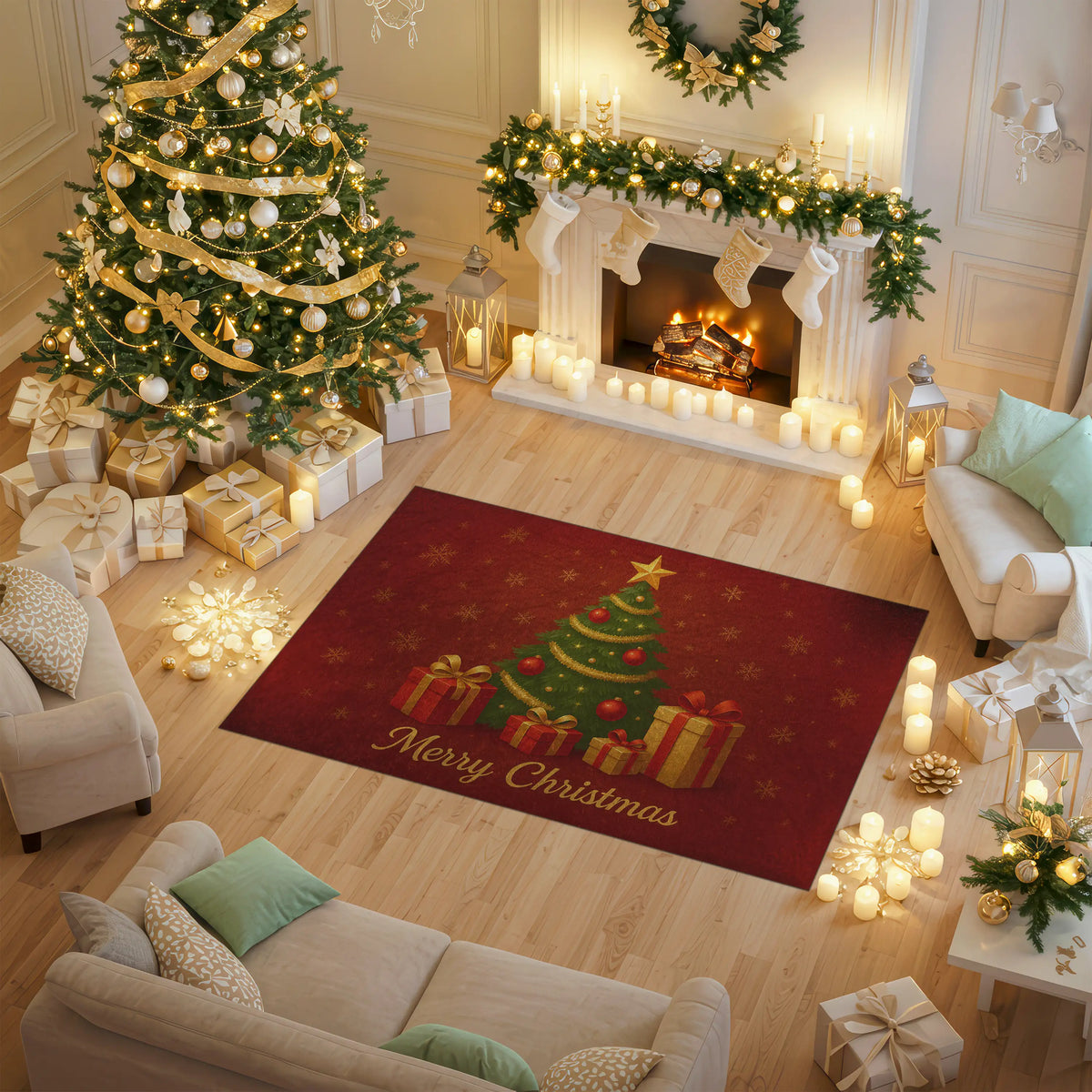 Xmas Tree Rug Christmas Tree Rug – Red Holiday Carpet with Gifts – YeahRug
