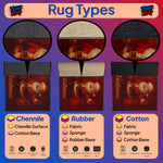 Illustration of different rug types with Santa Claus design and text labels.