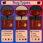 Illustration of different rug types with labels and examples on a purple background.