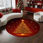 Decorative rug with Christmas tree design in a living room setting

