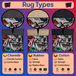 Illustration of different rug types with text labels on a purple background