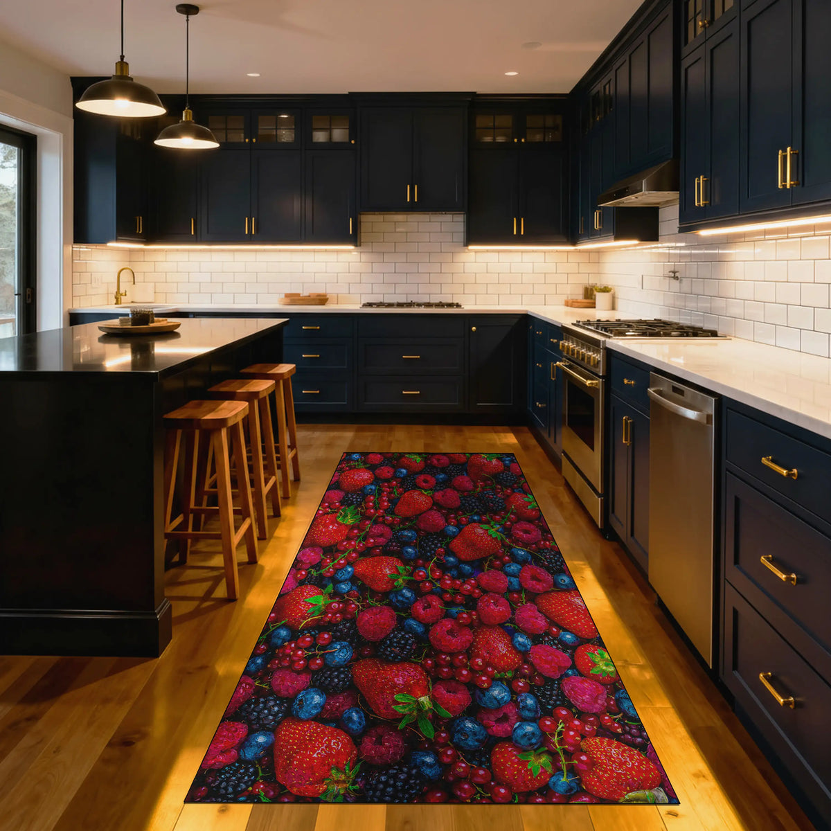 Washable non-slip fruit kitchen rug in modern interior