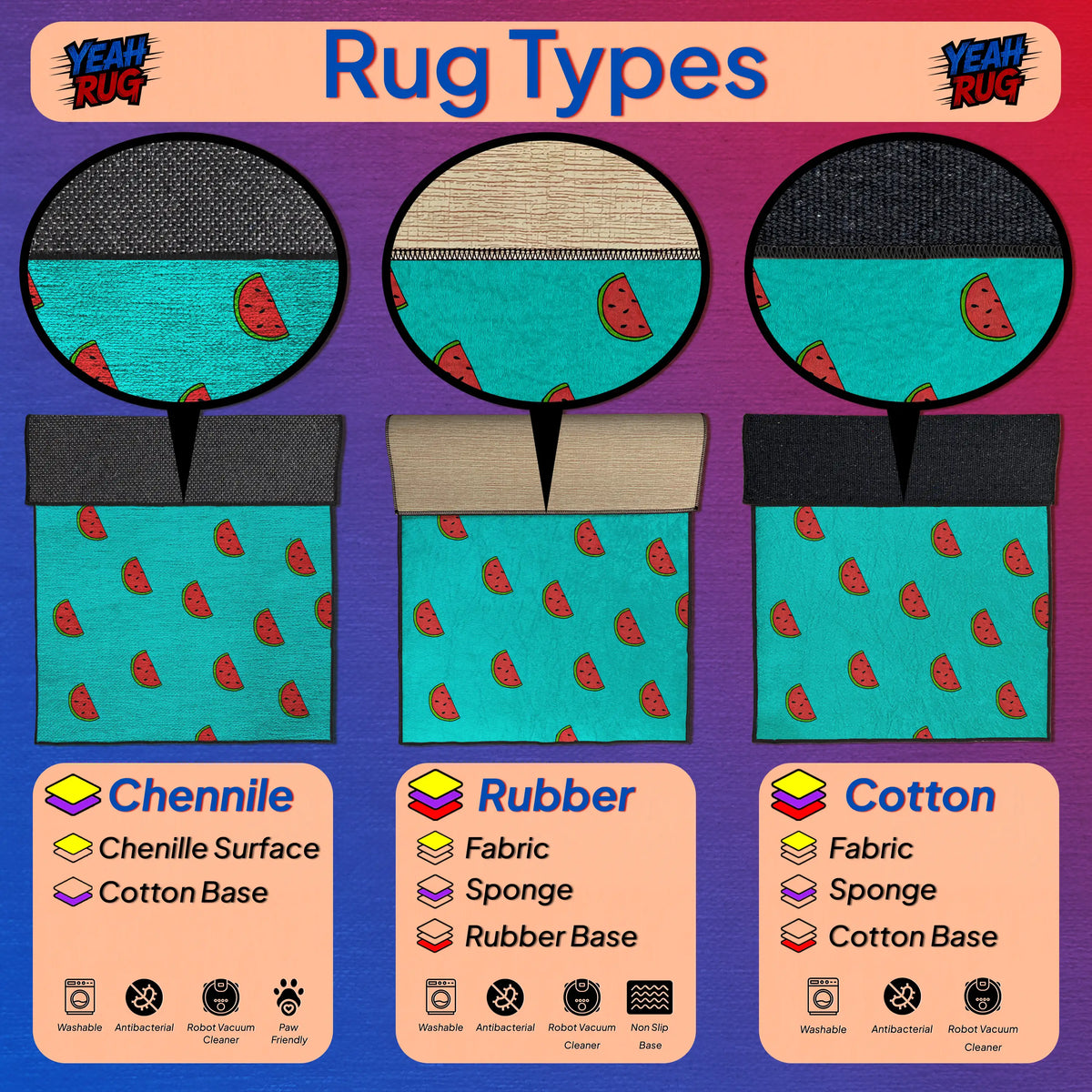 Bright summer-themed kitchen rug with red watermelon slices