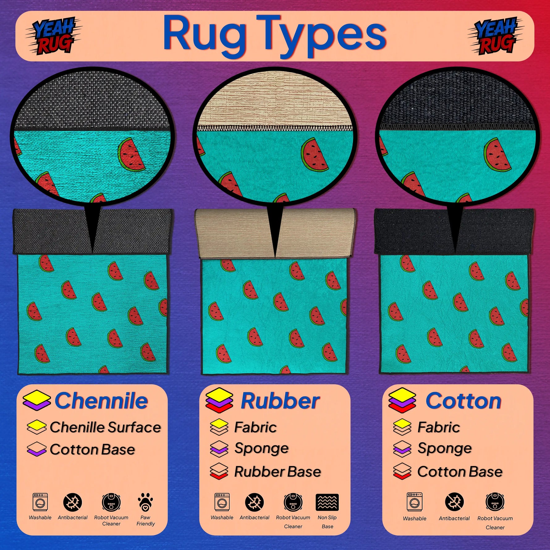 Bright summer-themed kitchen rug with red watermelon slices