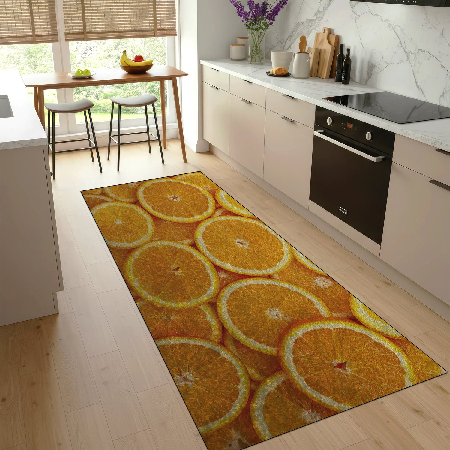 Washable non-slip orange rug for modern kitchen décor