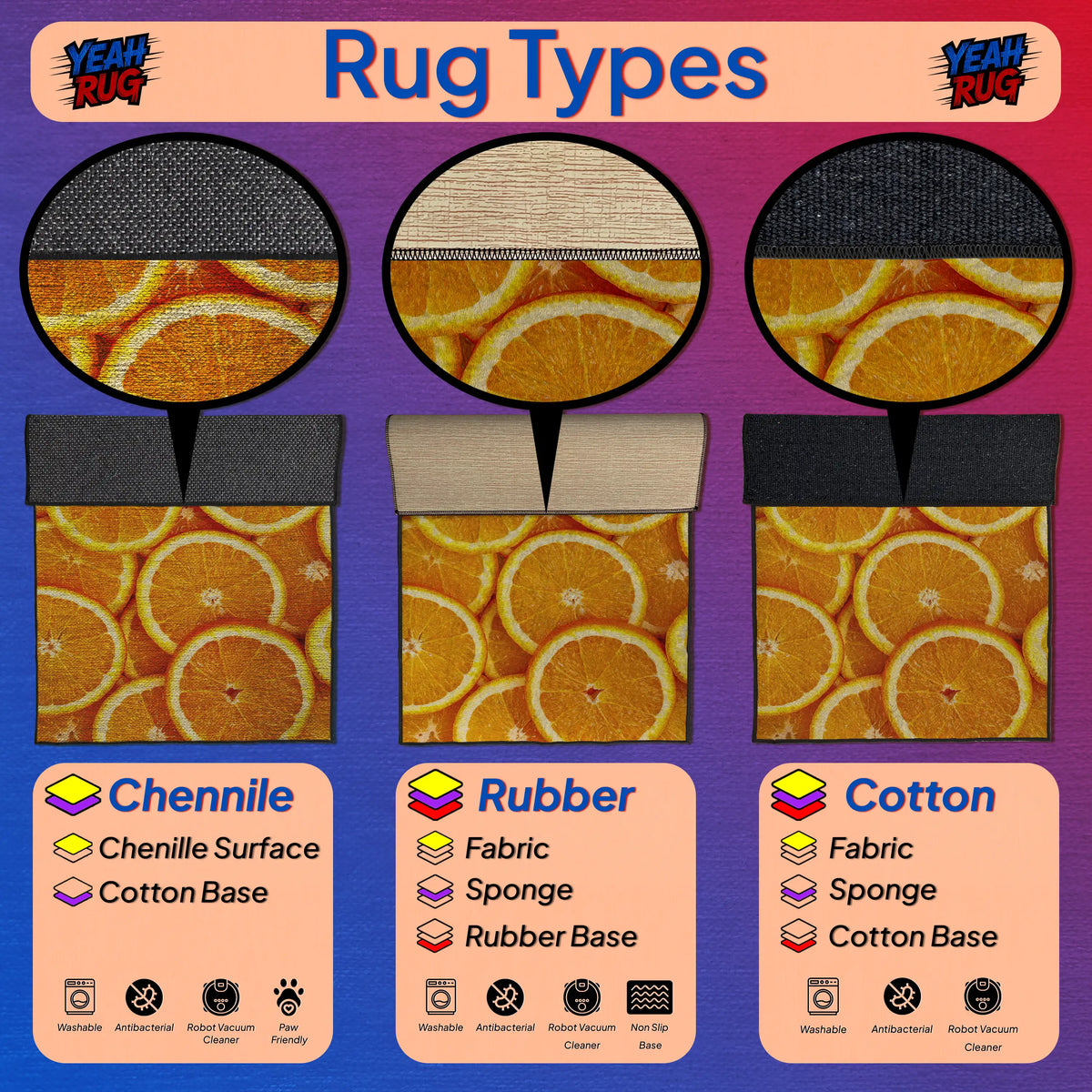 Robot vacuum safe orange slice kitchen rug for lively homes