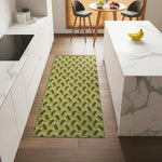 Green background rug with repeating hotdog print