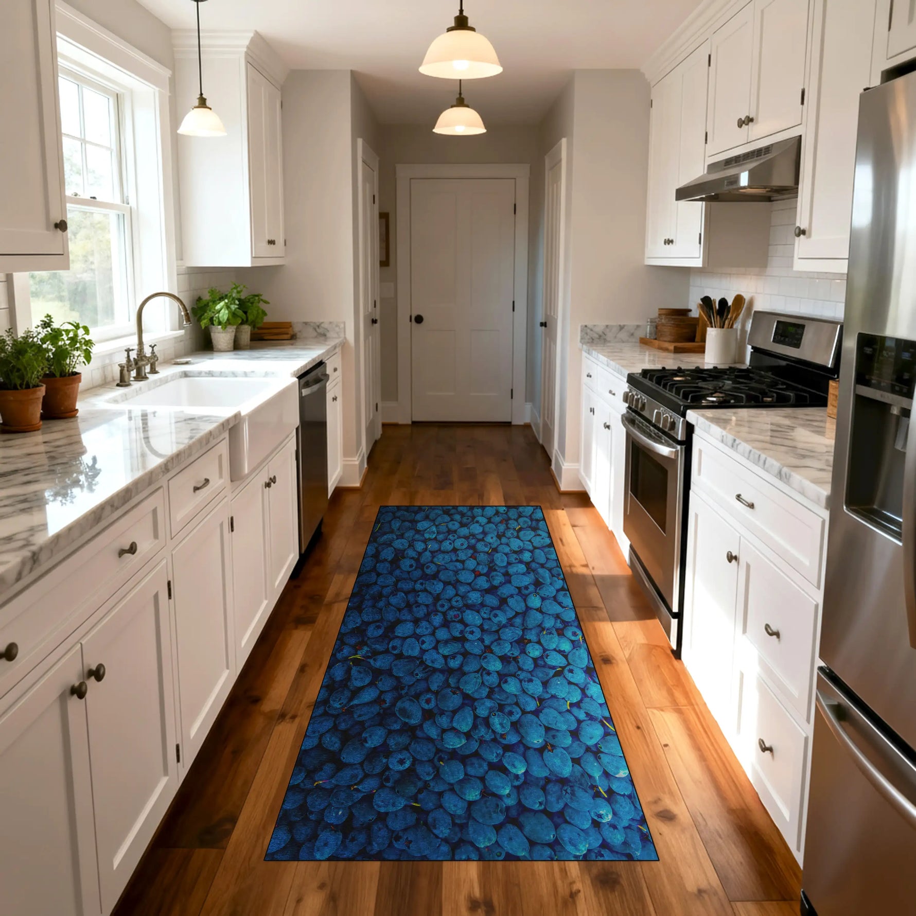Fresh blueberry print runner rug for kitchen floors