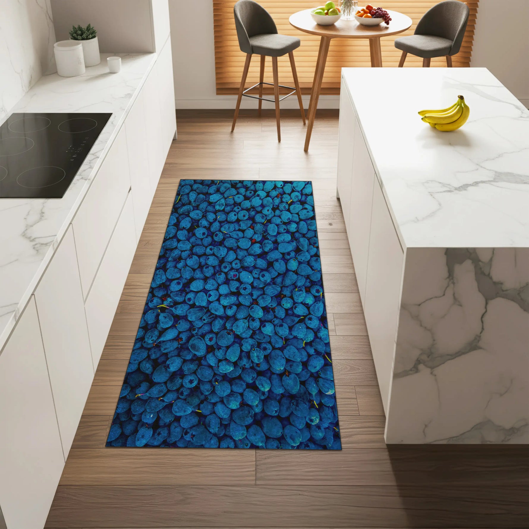 Deep blue kitchen rug inspired by blueberries