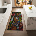 Farmhouse-style kitchen rug with rustic chopping board pattern