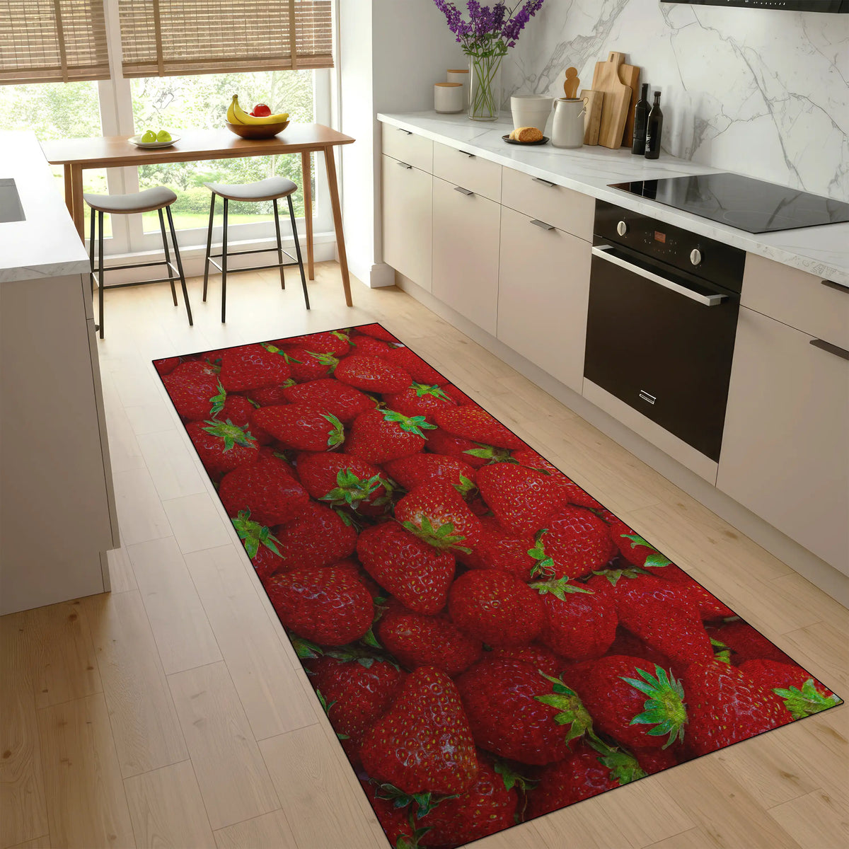 Washable non-slip red fruit rug for kitchen decor