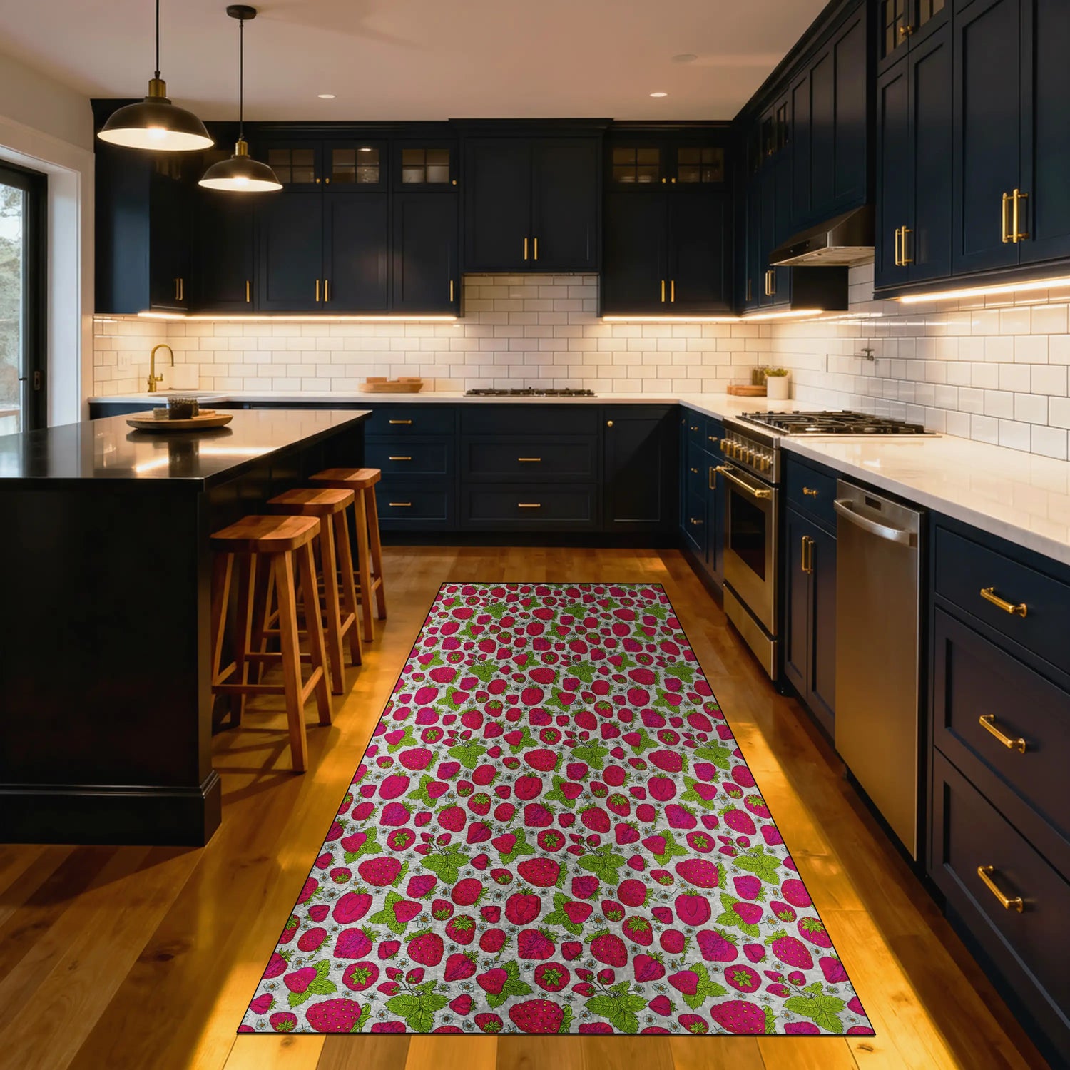 Berry mix kitchen rug with vibrant red and green colors