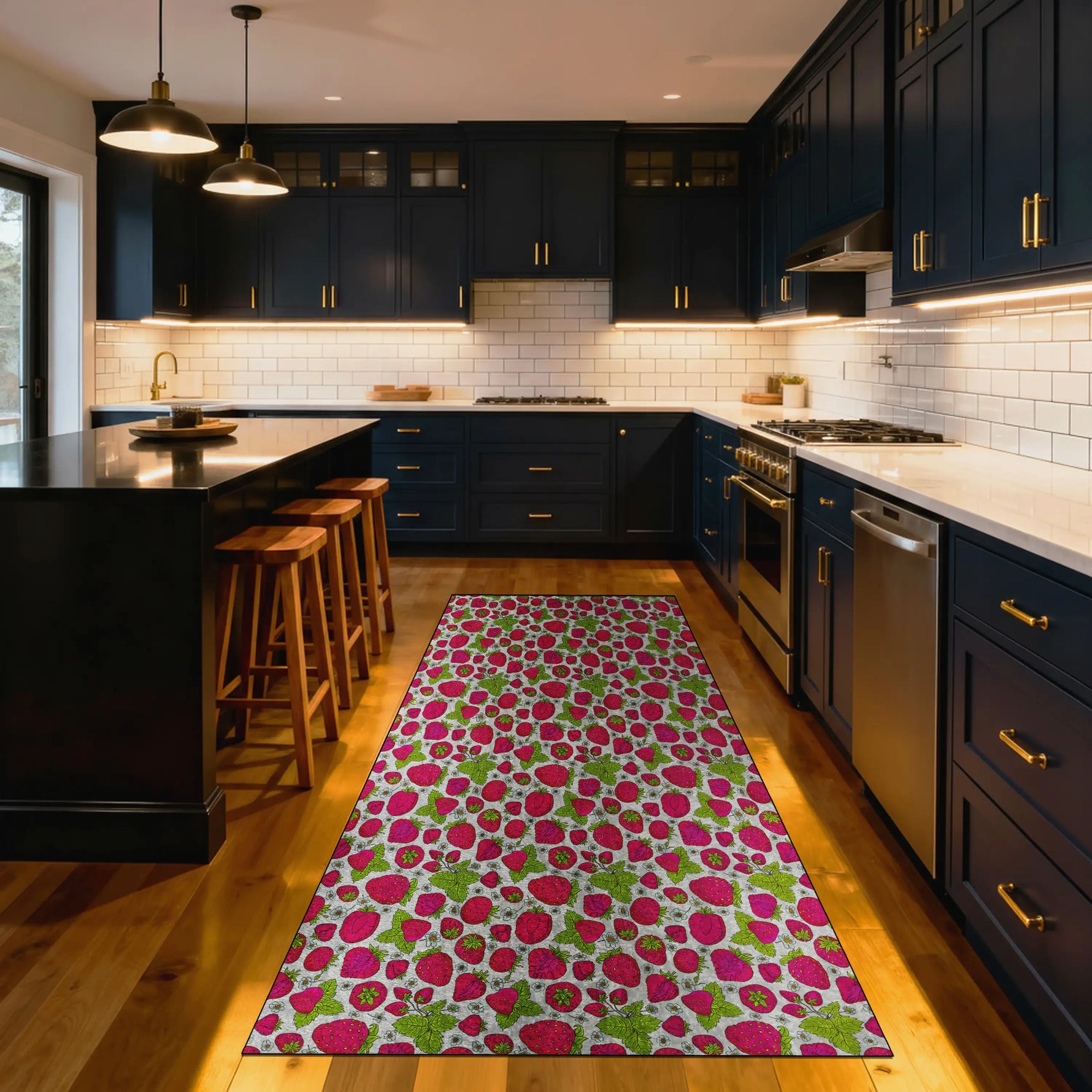 Berry mix kitchen rug with vibrant red and green colors