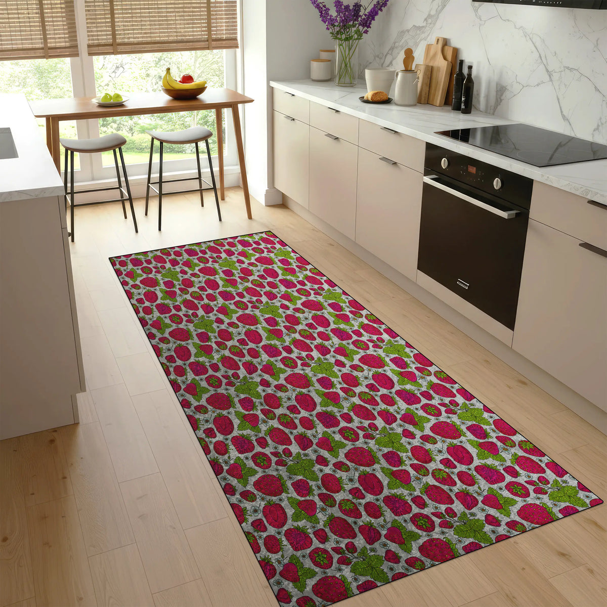Washable non-slip fruit rug for modern kitchen décor