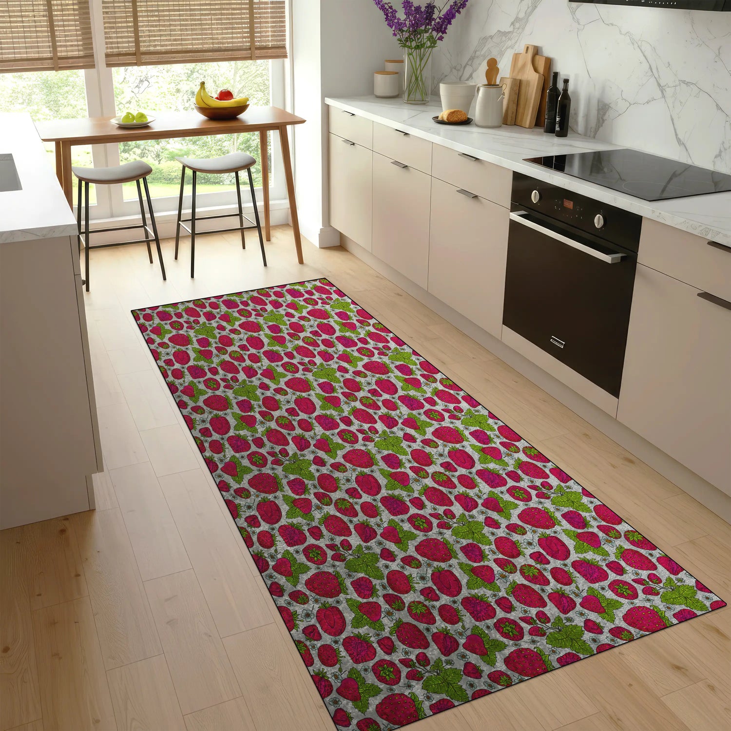 Washable non-slip fruit rug for modern kitchen décor