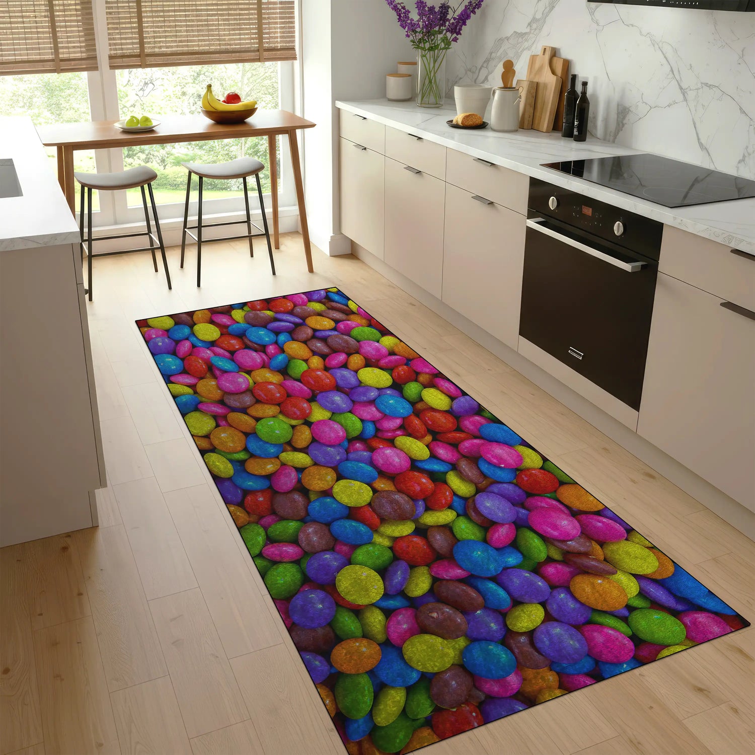 Washable non-slip candy rug for fun kitchen décor