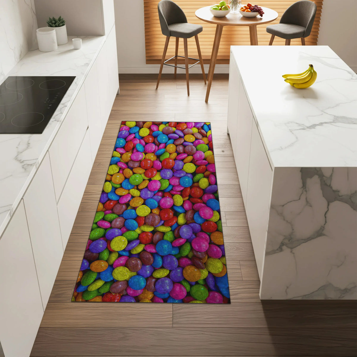Machine washable candy print rug with non-slip base