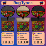 Comparison chart of rug types with images and text labels on a purple background

